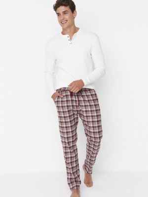 Pižama s karirastim vzorcem Trendyol bela