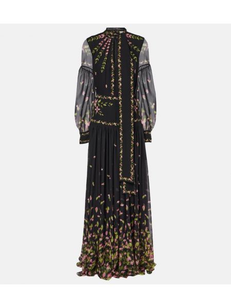 Floral silke maxi kjole Erdem svart