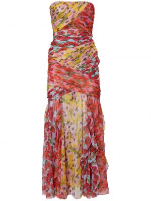 Коктейлна рокля на цветя с принт Carolina Herrera червено