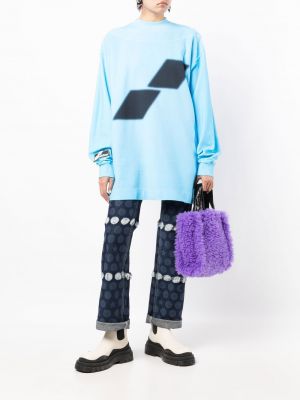 Raštuotas medvilninis megztinis We11done mėlyna