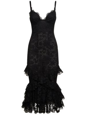Миди рокля с волани с дантела Roberto Cavalli черно