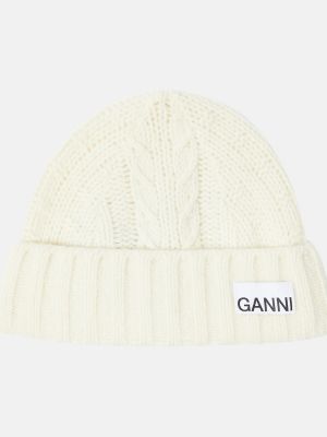 Вълнена шапка Ganni бяло