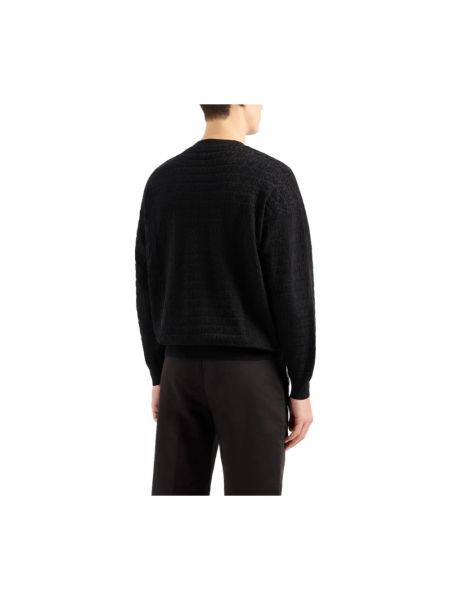 Sweter z długim rękawem żakardowy Emporio Armani czarny