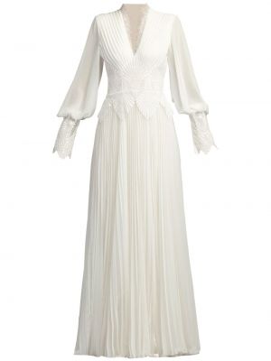 Sukienka wieczorowa szyfonowa plisowana koronkowa Tadashi Shoji biała