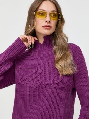 Sweter wełniany Karl Lagerfeld fioletowy