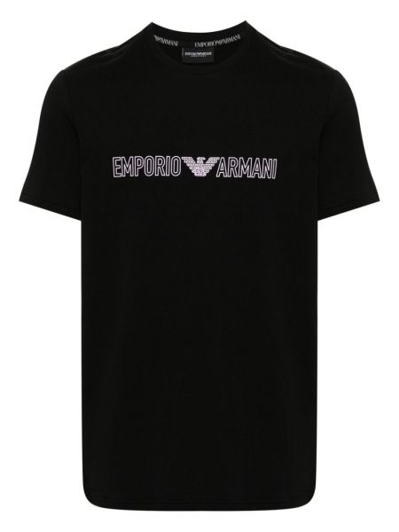 Pamut póló nyomtatás Emporio Armani fekete