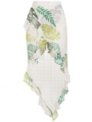 Průsvitné hedvábné asymetrická sukně s potiskem Amir Slama - bílá