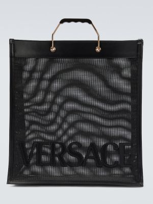 Shopperka skórzana Versace czarna