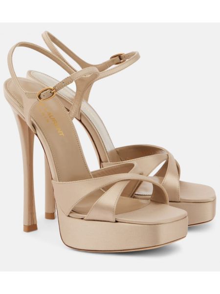 Platå sandaler med remmar i satin Saint Laurent beige