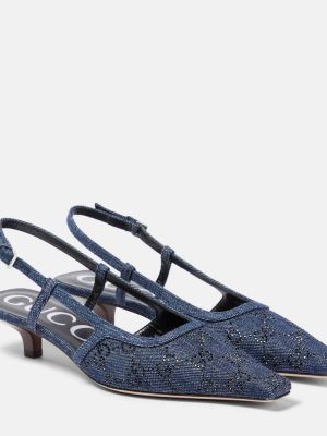 Полуотворени обувки с отворена пета Gucci синьо
