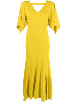 Midi haljina s draperijom Victoria Beckham žuta