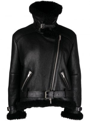 Kožená bunda s kožíškem Saint Laurent černá