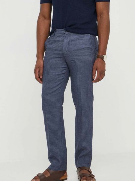 Lniane proste spodnie United Colors Of Benetton niebieskie