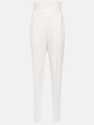 Pantalones rectos de lana slim fit Nensi Dojaka blanco