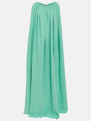 Rochie lunga de mătase plisată Oscar De La Renta verde