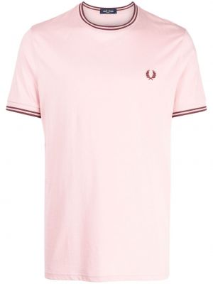Тениска бродирана на райета Fred Perry розово
