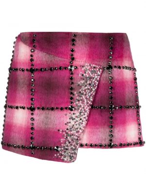 Kostkované vlněné mini sukně Des Phemmes růžové