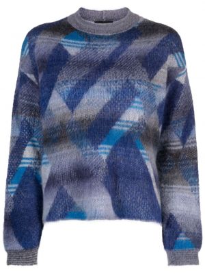 Пуловер с принт с кръгло деколте Emporio Armani синьо
