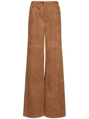 Kožne hlače visoki struk od brušene kože Alberta Ferretti smeđa