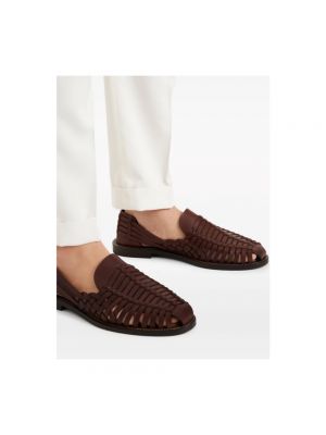 Sandalias de cuero con trenzado Brunello Cucinelli marrón