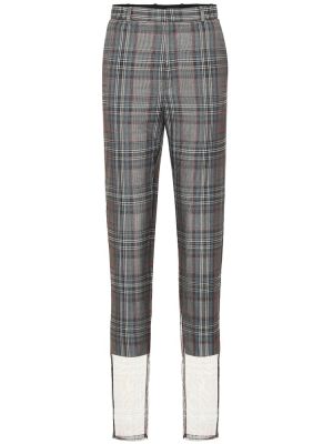 Volnene ravne hlače z visokim pasom s karirastim vzorcem Y/project siva
