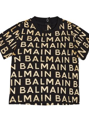 Trykt bomuld t-shirt for piger Balmain Kids guld