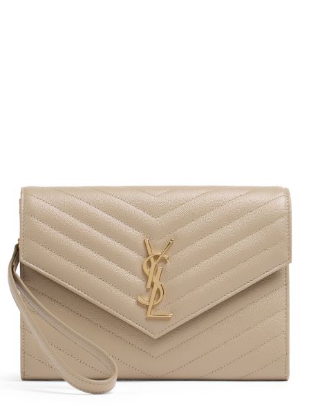 Læder clutch Saint Laurent beige