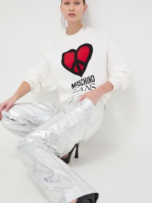 Pamučni pulover Moschino Jeans bež