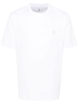 Bavlněné tričko s výšivkou Brunello Cucinelli bílé