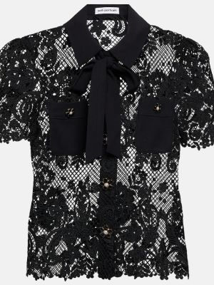 Блуза с дантела Self-portrait черно