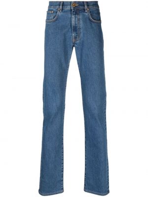 Haftowane jeansy skinny slim fit Versace niebieskie
