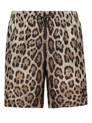Pantaloni scurți cu imagine cu model leopard Dolce & Gabbana maro