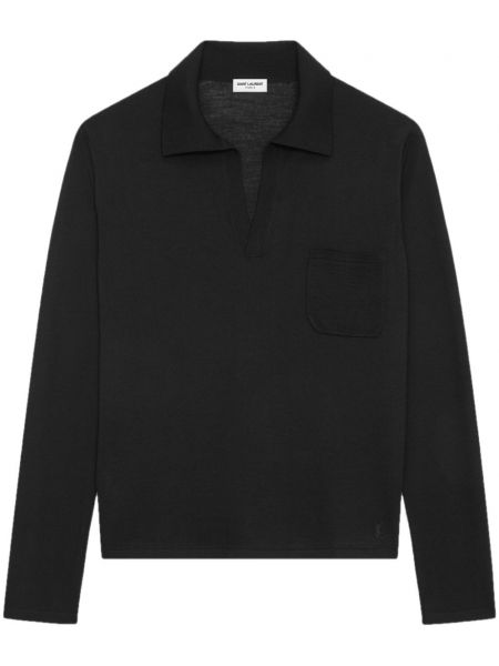 Tricou polo cu broderie tricotate Saint Laurent negru