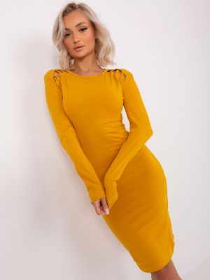 Sukienka długa z długim rękawem Fashionhunters żółta