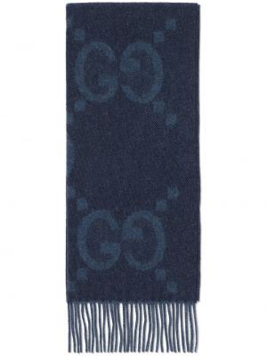 Žakárový kašmírový šál so strapcami Gucci modrá