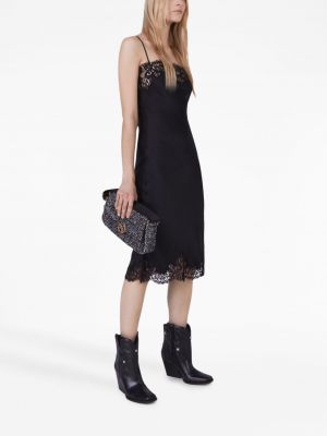 Krajkové saténové midi šaty Stella Mccartney černé