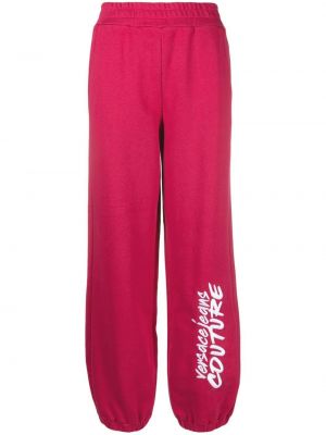 Trykt bomull sportsbukse Versace Jeans Couture rosa