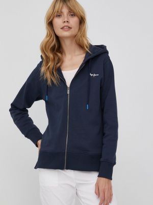 Pamučna hoodie s kapuljačom s patentnim zatvaračem Pepe Jeans plava