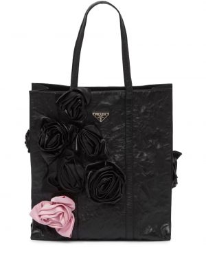 Shopper à fleurs avec applique Prada noir