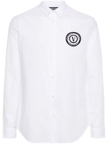 Βαμβακερό πουκάμισο τζιν Versace Jeans Couture λευκό