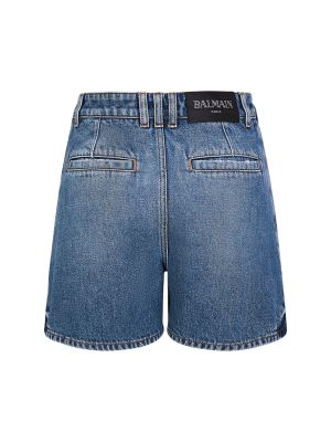 Shorts di jeans a vita alta con bottoni Balmain blu