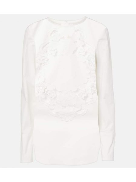 Bomull brodert bluse Oscar De La Renta hvit