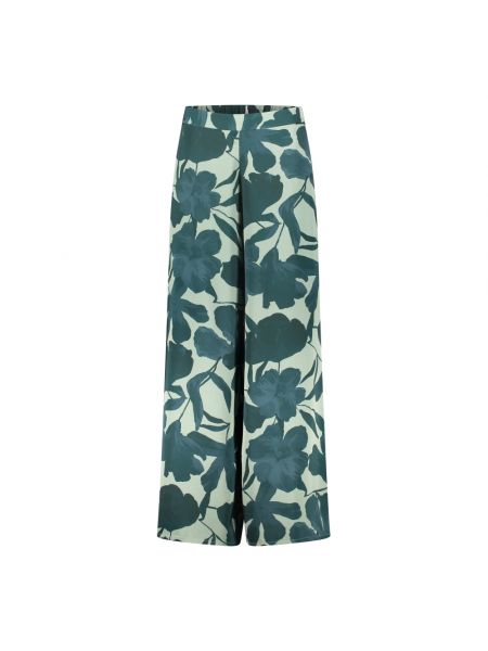 Satynowe spodnie z wysoką talią z kieszeniami Vera Mont zielone