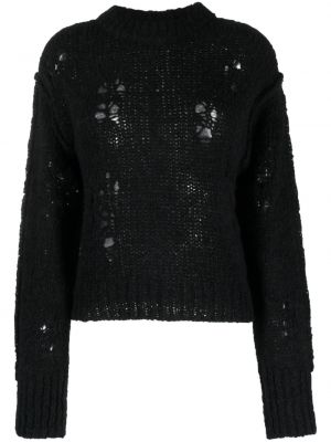 Пуловер с протрити краища с кръгло деколте Thom Krom черно