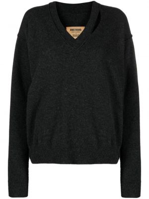 Кашмирен пуловер с v-образно деколте Uma Wang сиво