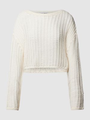 Dzianinowy sweter z siateczką Review Female biały