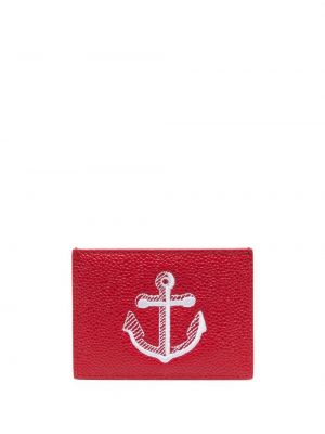 Kožená peněženka s výšivkou Thom Browne červená