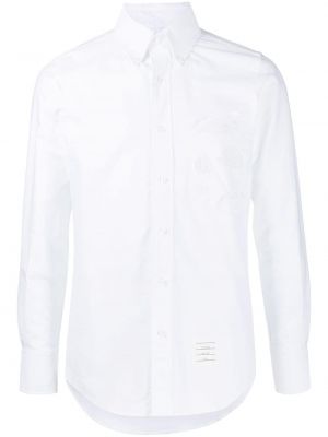Памучна дълга риза бродирана Thom Browne бяло