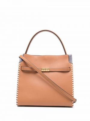 Lær shoppingbag Tory Burch brun