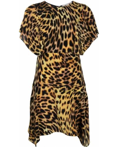 Копринена рокля с принт с леопардов принт Stella Mccartney кафяво